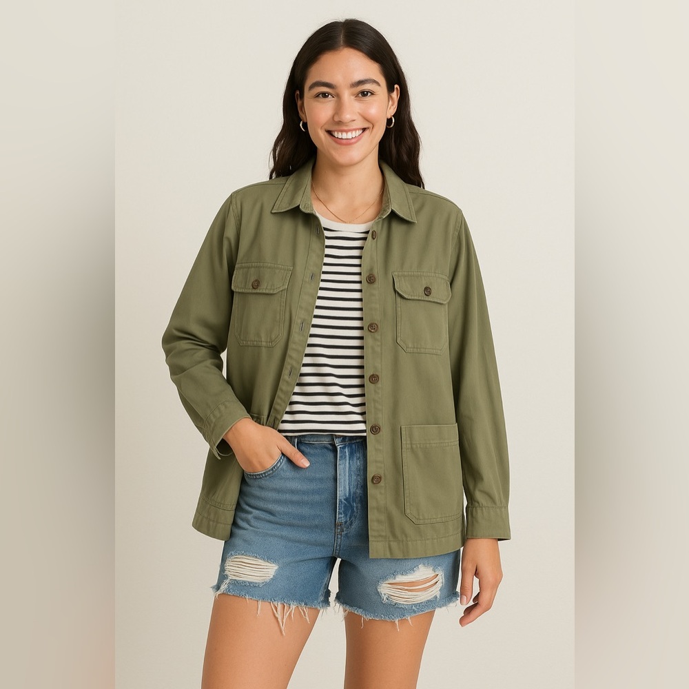 &Denim Military Green Oversized Barn Jacket Sz M EUC